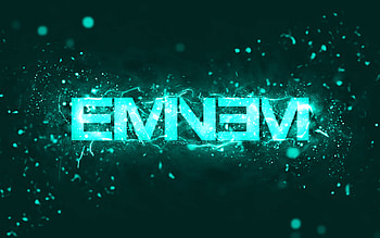 Eminem turquoise logo, , american rapper, turquoise neon lights, creative, turquoise abstract background, Marshall Bruce Mathers III, Eminem logo, music stars, Eminem HD wallpaper