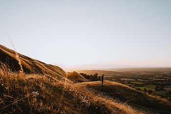 Landscape, Nature, Sunset, Silhouette, Hills, Human, Person HD wallpaper