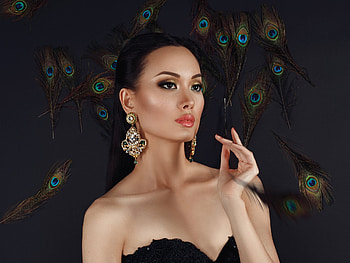 beauty, feathers, faces, models, woman, female HD wallpaper