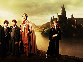 Harry, Ron, Lockhart and Hermione, harry potter, hogwarts, people, actors HD wallpaper