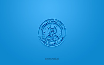 Al-Riffa SC, creative 3D logo, blue background, Bahraini Premier League, 3d emblem, QSL, Bahraini Football Club, Riffa, Bahrain, 3d art, football, Al-Riffa SC 3d logo HD wallpaper