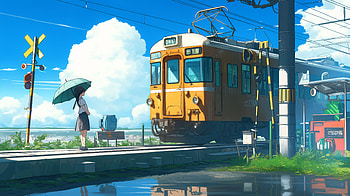 Vibrant Anime Train Scene - Stunning Ultra, Anime, anime train, train, girl, umbrella, anime girl HD wallpaper