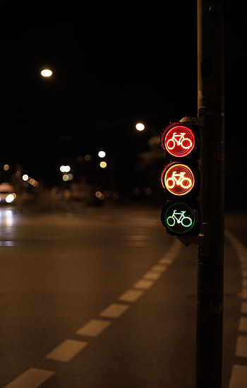 Night, Miscellanea, Miscellaneous, Glow, Symbol, Bicycle, Traffic Light HD phone wallpaper