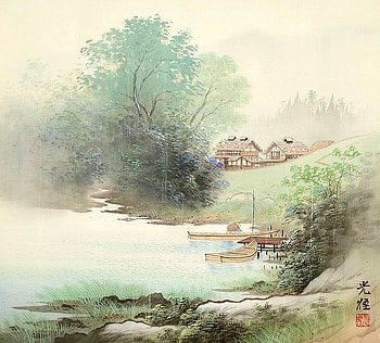 Koukei Kojima. Rain over the river, river, painting, art, nature, koukei kojima HD wallpaper