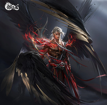Angel, art, dark, samzzz jin, wings, fantasy, man HD wallpaper