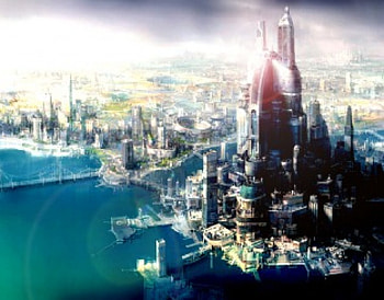 CITY, ilumination, contraste, mar, luz, puerto, edificio, big, contrast, horizonte, futurist, sea, futurista, horizont, iluminacion, ciudad, building, grande HD wallpaper