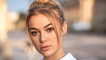 Blonde Girl Model Is Standing In Blur Background Wearing White Dress Girls HD wallpaper