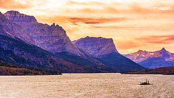 St Mary Lake, Montana, sky, mountains, sunset, usa, clouds HD wallpaper