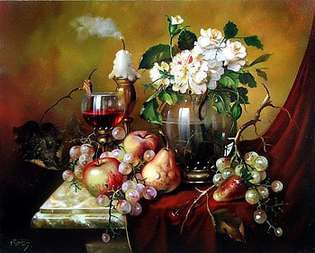 Furst Jozsef, painting, art, flower, apple HD wallpaper