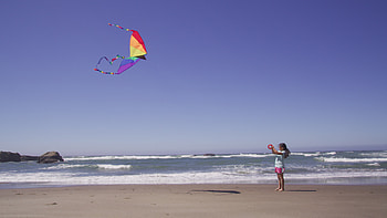 Kite Sports, Beach adventure, Joyful girl flying kite, Coastal serenity HD wallpaper