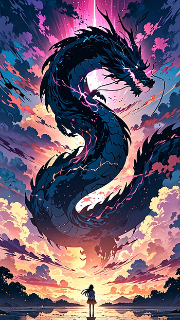 Gaint Dragon with Girl, Anime, Art Abyss, dragon HD phone wallpaper