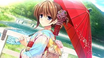 Anime, Girl, Japan, Umbrella, Kimono HD wallpaper