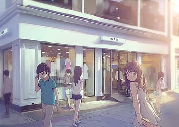 City, anime girl, anime, boy, love, cute, girl, anime boy HD wallpaper