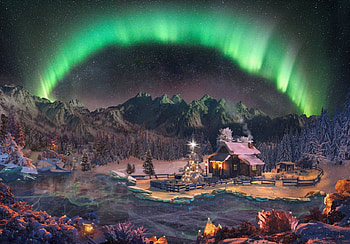 Christmas Sparkle, river, Christmas, sparkle, lights, cabin, tree HD wallpaper