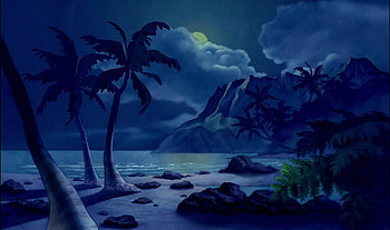 Tropical Blue Mountain, blue, trees, palm, mountain, ocean HD wallpaper