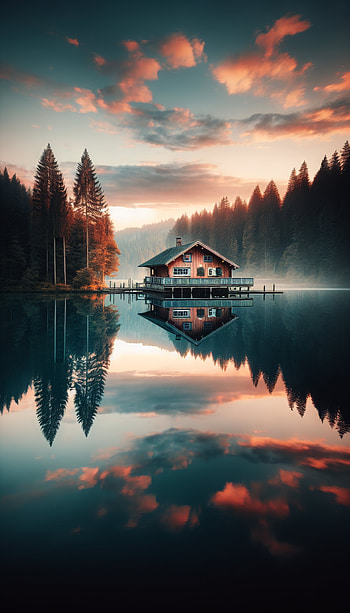 Serene Lake House Sunset, lake, cabin, forest HD phone wallpaper