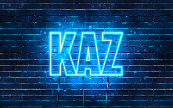 Happy Birtay Kaz, , blue neon lights, Kaz name, creative, Kaz Happy Birtay, Kaz Birtay, popular japanese male names, with Kaz name, Kaz HD wallpaper