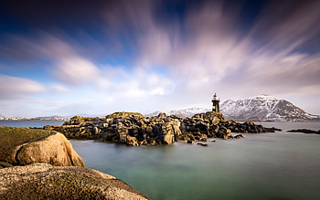Lofoten, , lighthouse, morning, sunrise, coast, sea, Lofoten Islands, Norwegian sea, Norway HD wallpaper
