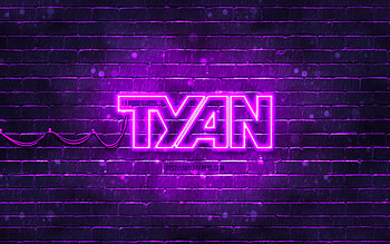 Tyan violet logo, , violet brickwall, Tyan logo, brands, Tyan neon logo, Tyan HD wallpaper