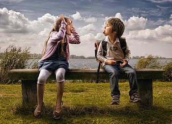 First love, bench, boy, love, cute, girl HD wallpaper