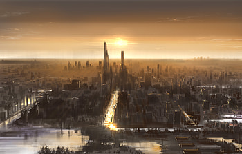 City Artwork Sunset , city, artist, artwork, digital-art, sunset HD wallpaper