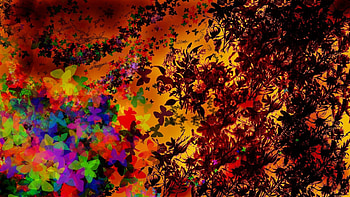 Abstract, Butterflies, Flowers, Autumn, Leaves, Mood, Creative HD wallpaper