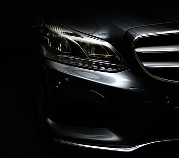 Cars, Dark, Front View, Mercedes, Headlight, Bumper, Silver, Silvery, Mercedes E-Class HD wallpaper