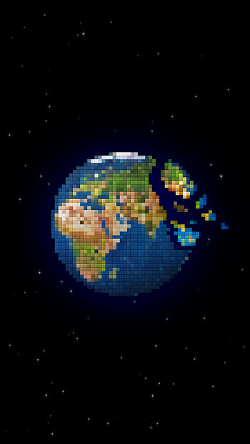 Pixel Earth, star, planet, space, earth, artistic, pixel art HD phone wallpaper