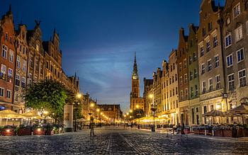 Gdansk, evening, sunset, Long Market, Gdansk center, Royal Chapel, Gdansk cityscape, Poland HD wallpaper