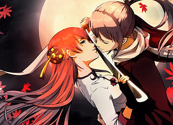Kagura & Sougo, kagura, romance, long hair, anime, love, samurai, okita sougo, couple, katana, gintama, manga, warrior HD wallpaper