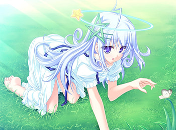 Kuu, blue, white, 77, magic, fairy, anime girl, anime, flower, green HD wallpaper