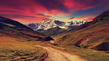 Mountains, sunset, landscape HD wallpaper