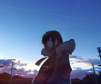 Sunset, outdoor, cute, anime girl HD wallpaper