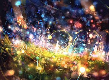 Glowing, blue, anime, glow, yellow, girl, luminos, manga, bou nin HD wallpaper