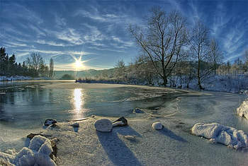 winter lake, winter, frozen, nature, lake, ice HD wallpaper