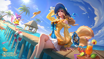 Fantasy girl, blue, sea, girl, summer, wind, fantasy, breeze, yellow, bridge, water, miya, vara, hat HD wallpaper