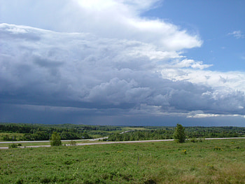Cloudy , blue, sky, road, nature, grass, cloud HD wallpaper