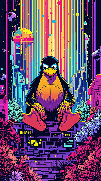 Vibrant Linux Penguin: A Stunning , Linux, retro, Digital Art, neon HD phone wallpaper
