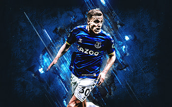 Donny van de Beek, Everton FC, Dutch football player, midfielder, blue stone background, Premier League, England, football HD wallpaper