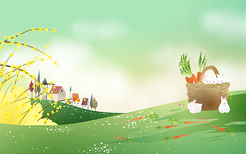Happy Picnic time, bunnies, abstract, field, rabbits, vector, flowers, picnic HD wallpaper