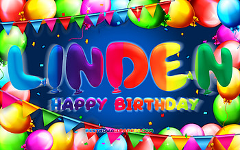 Happy Birtay Linden, , colorful balloon frame, Linden name, blue background, Linden Happy Birtay, Linden Birtay, popular german male names, Birtay concept, Linden HD wallpaper