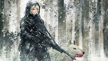 anime soldier girl rifle white wolf HD wallpaper