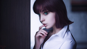 Purple Hair Green Eye Model, purple, hair, green, eyes, girls, model, artist HD wallpaper