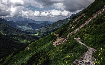 Nature, Mountain, Path, Slope, Descent, Trail, Gloomy HD wallpaper