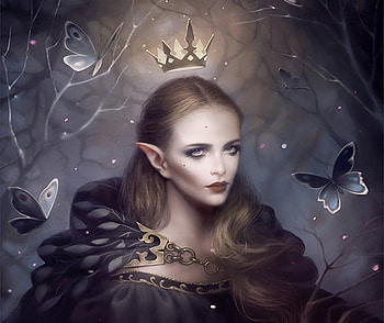 Titania, melaniedelon, girl, melanie delon, fairy, butterfly, fantasy, luminos, queen HD wallpaper