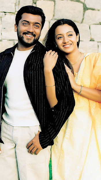 Suriya, trisha krishnan, mounam pesiyathe HD phone wallpaper