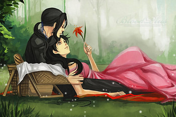Hagi and Saya, anime, flower, love, hagi, saya, beast, dress, beauty HD wallpaper