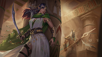 Anubis Egyptian Elf Pointed Ears Sword White Dress Woman Warrior HD wallpaper