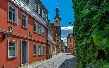 Rudolstadt, chapel, streets, Rudolstadt cityscape, summer, German cities, Thuringia, Germany HD wallpaper