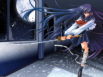 I'll Kill You!!, sword, anime, window, moon, broken HD wallpaper